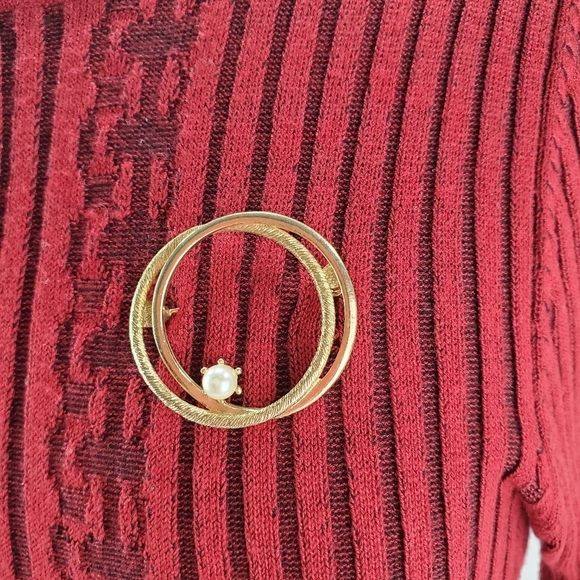 Vintage Unsigned Brooch Pin Double Hoop Faux Pearl - Picture 4 of 8